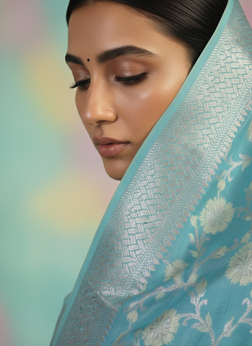 Musraise cotton digital printed banarasi border saree (art)
