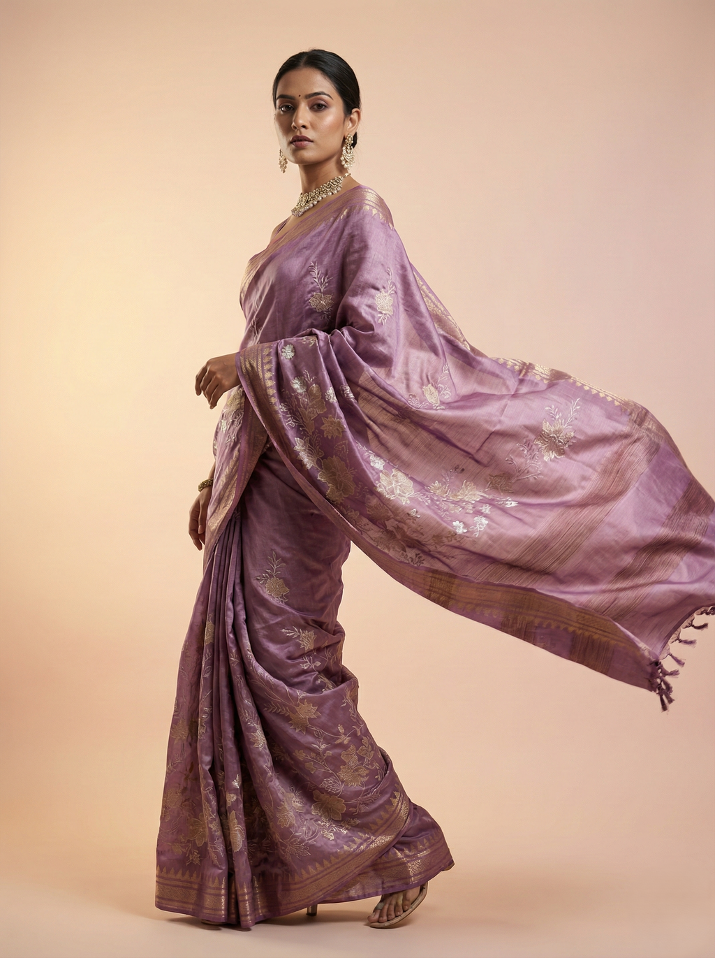 pure handloom tusser silk saree with coding zari pitta work embroidery along with banarasi border