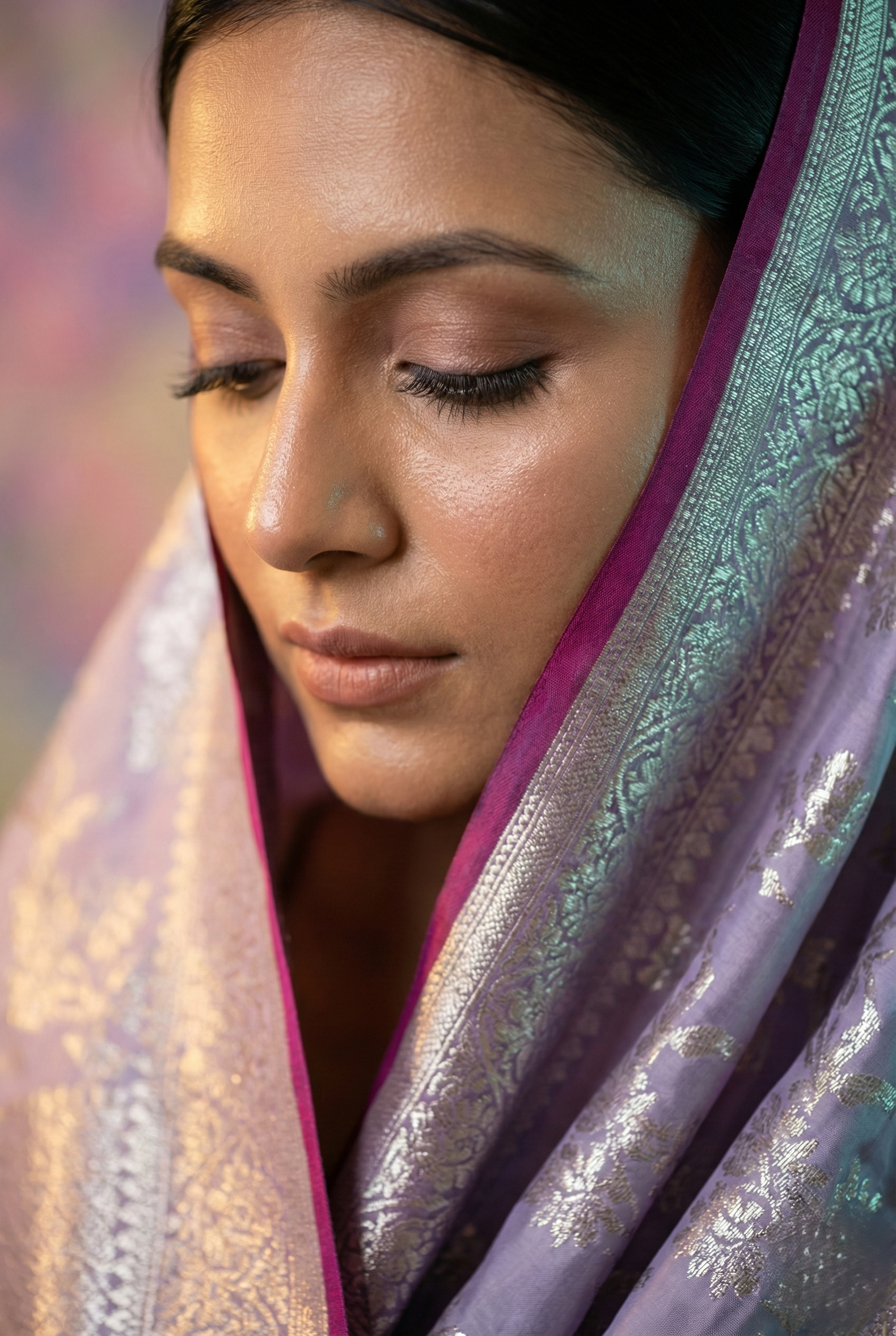 Banarasi satan zari pallu border with intricate jaal work floral weaving with contrast pypin border