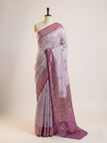 Banarasi satan zari pallu border with intricate jaal work floral weaving with contrast pypin border