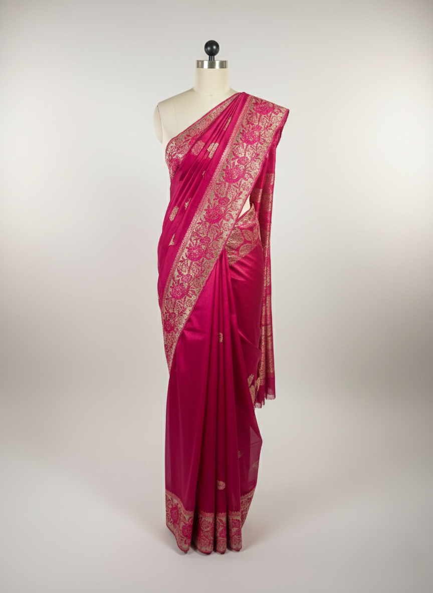 pure handloom handcrafted beautiful tissue jaal applique work embroidery with contrast beautiful designer floral detailing border