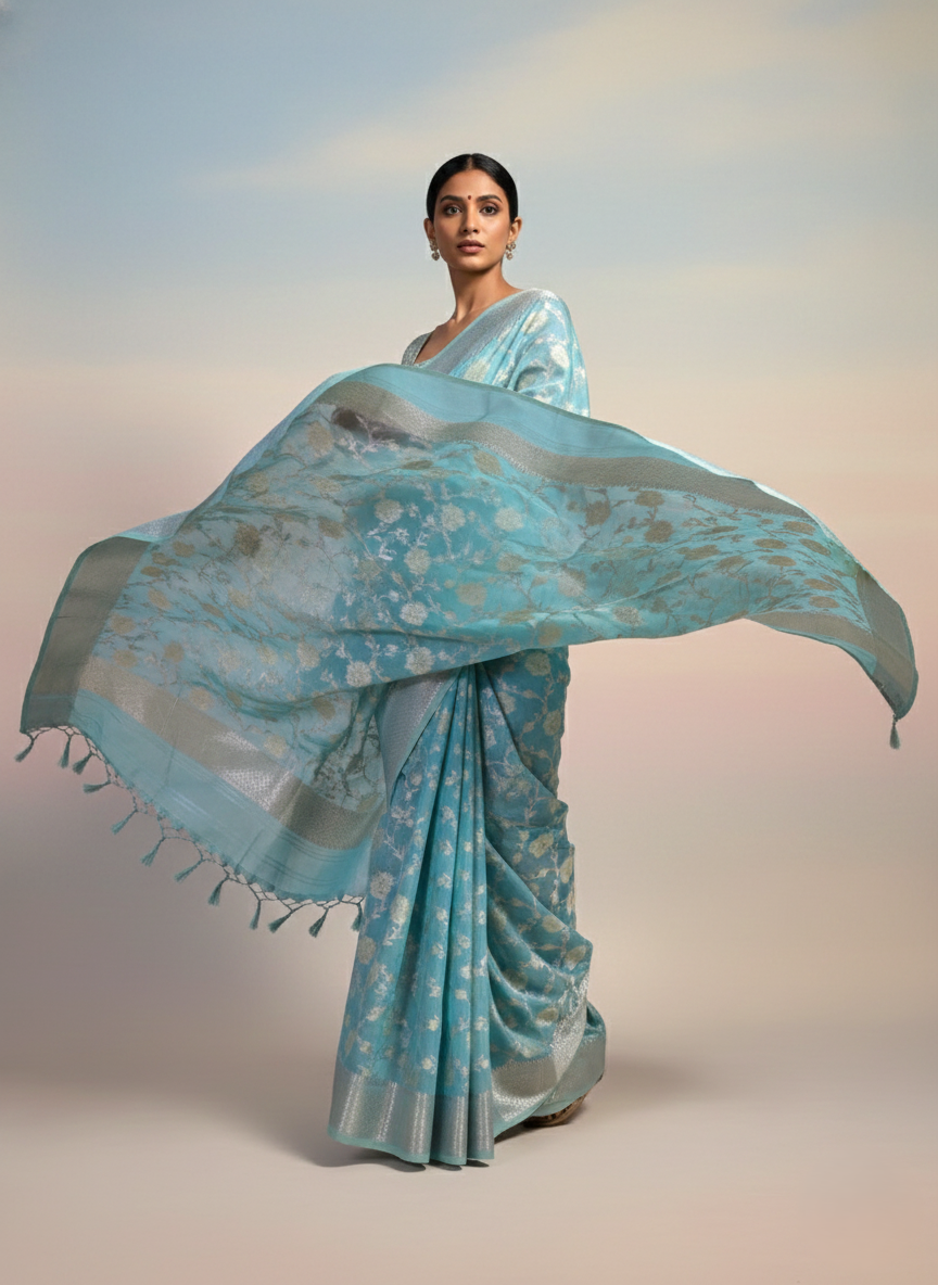 Musraise cotton digital printed banarasi border saree (art)