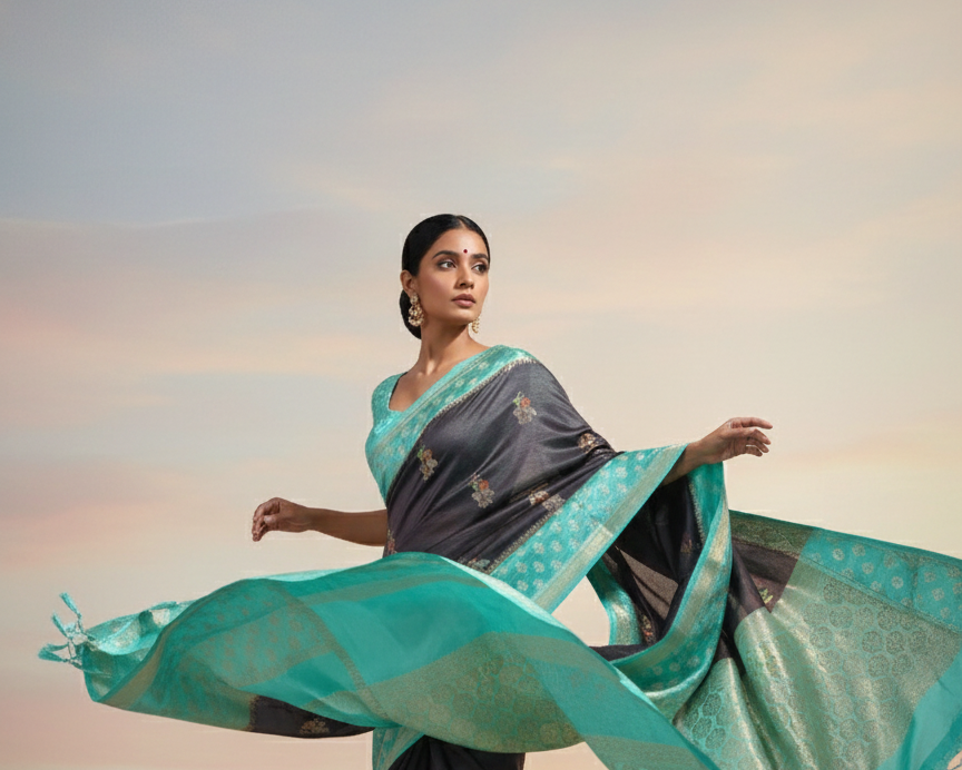 pure puna silk satin banarasi saree