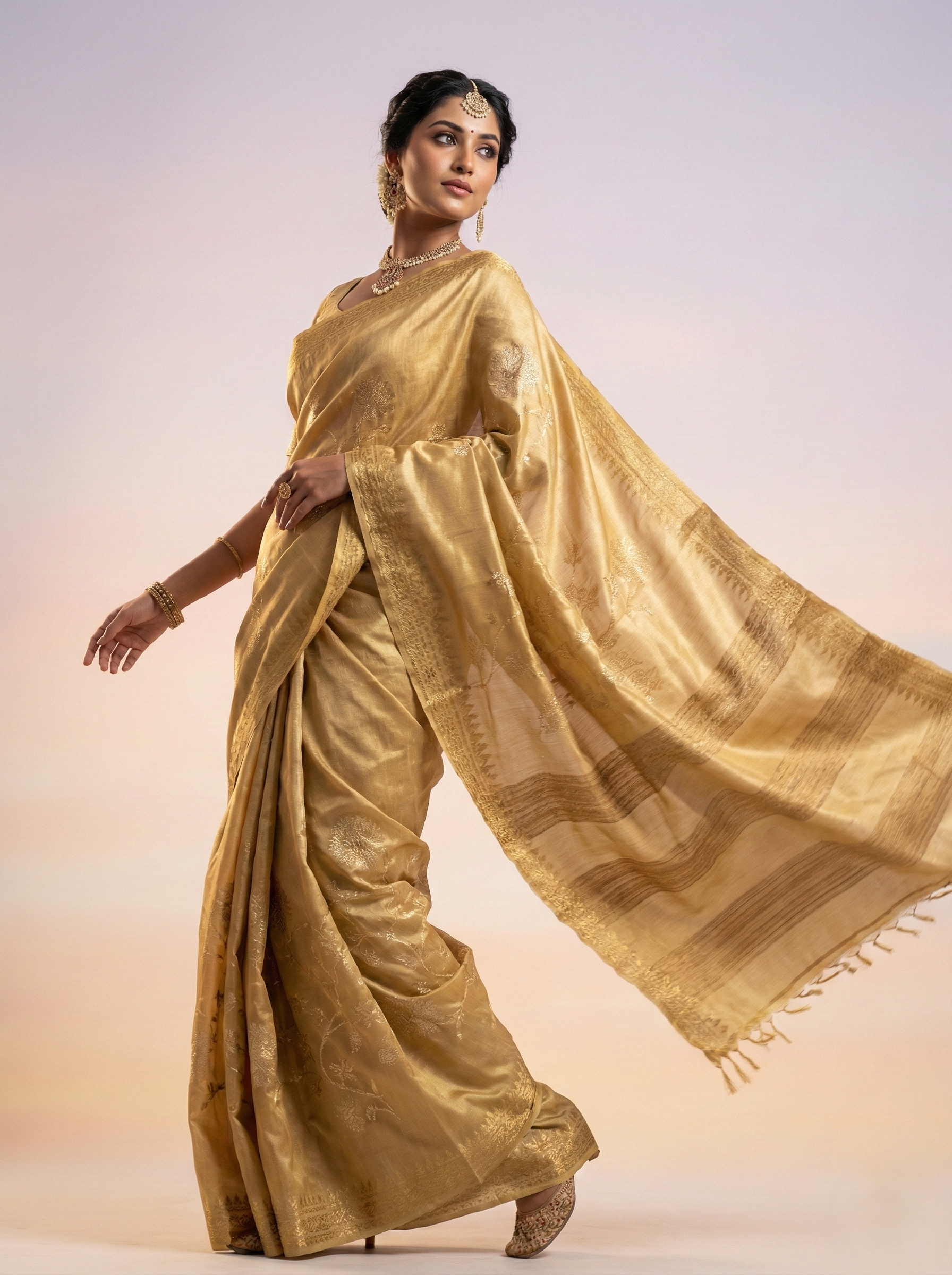 pure handloom tusser silk saree with beautiful applique patch work embroidery and zari resham pitta thread work coding embroidery