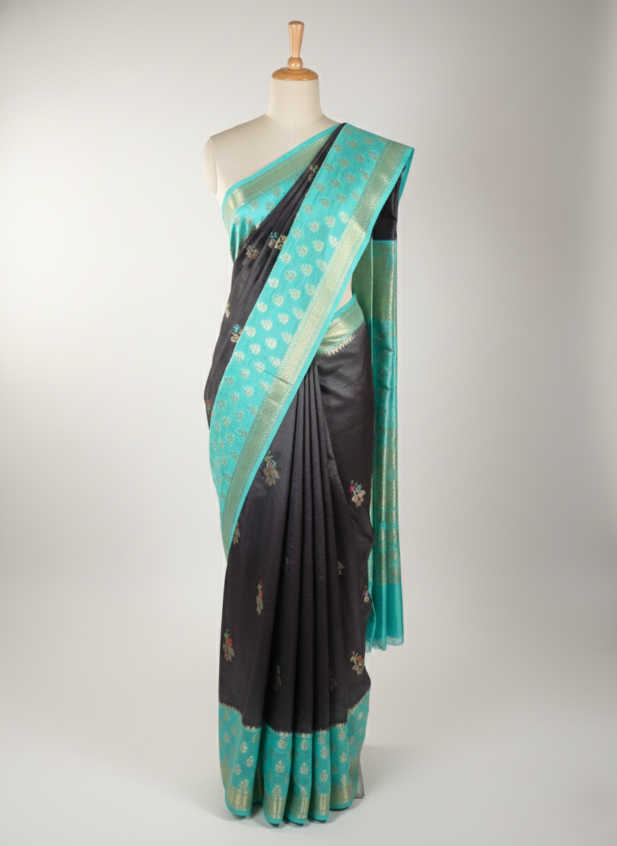 pure puna silk satin banarasi saree