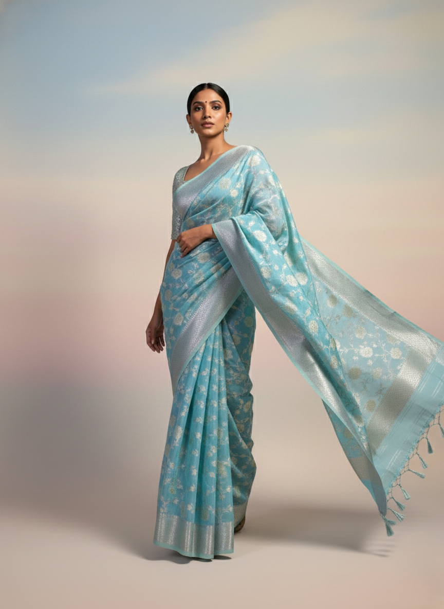 Musraise cotton digital printed banarasi border saree (art)