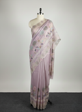 pure kora organza silk saree with beautiful multi resham thread work intricate imbroidery it has beautiful tissue applique and cutwork detailing along with this fully embroidered jaal work blouse